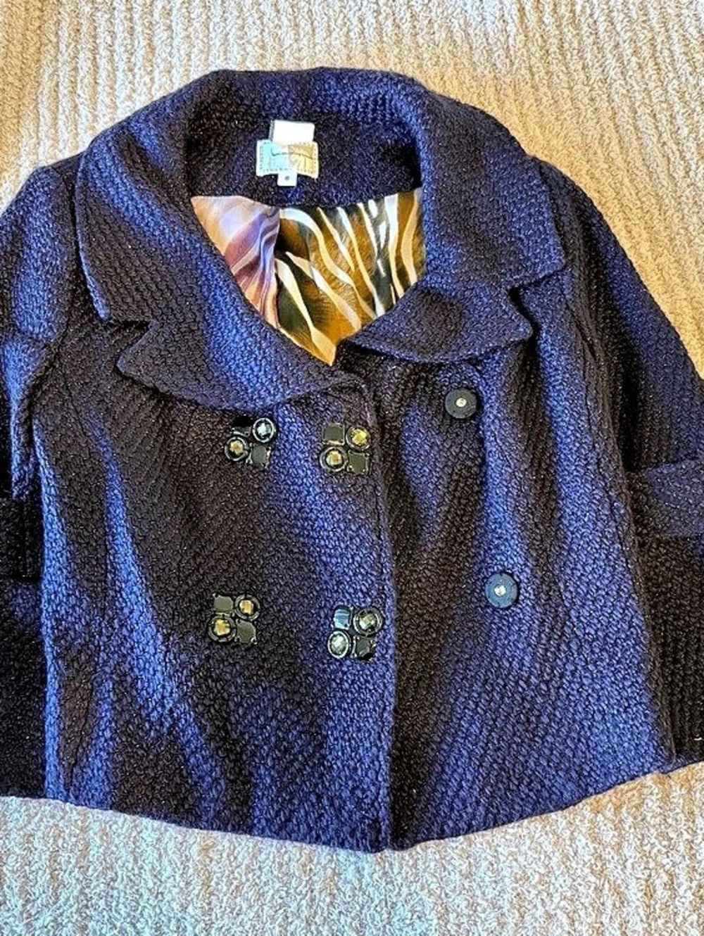 ALBERTO MAKALI Textured Cape Jacket in Blue Size 8 Like New